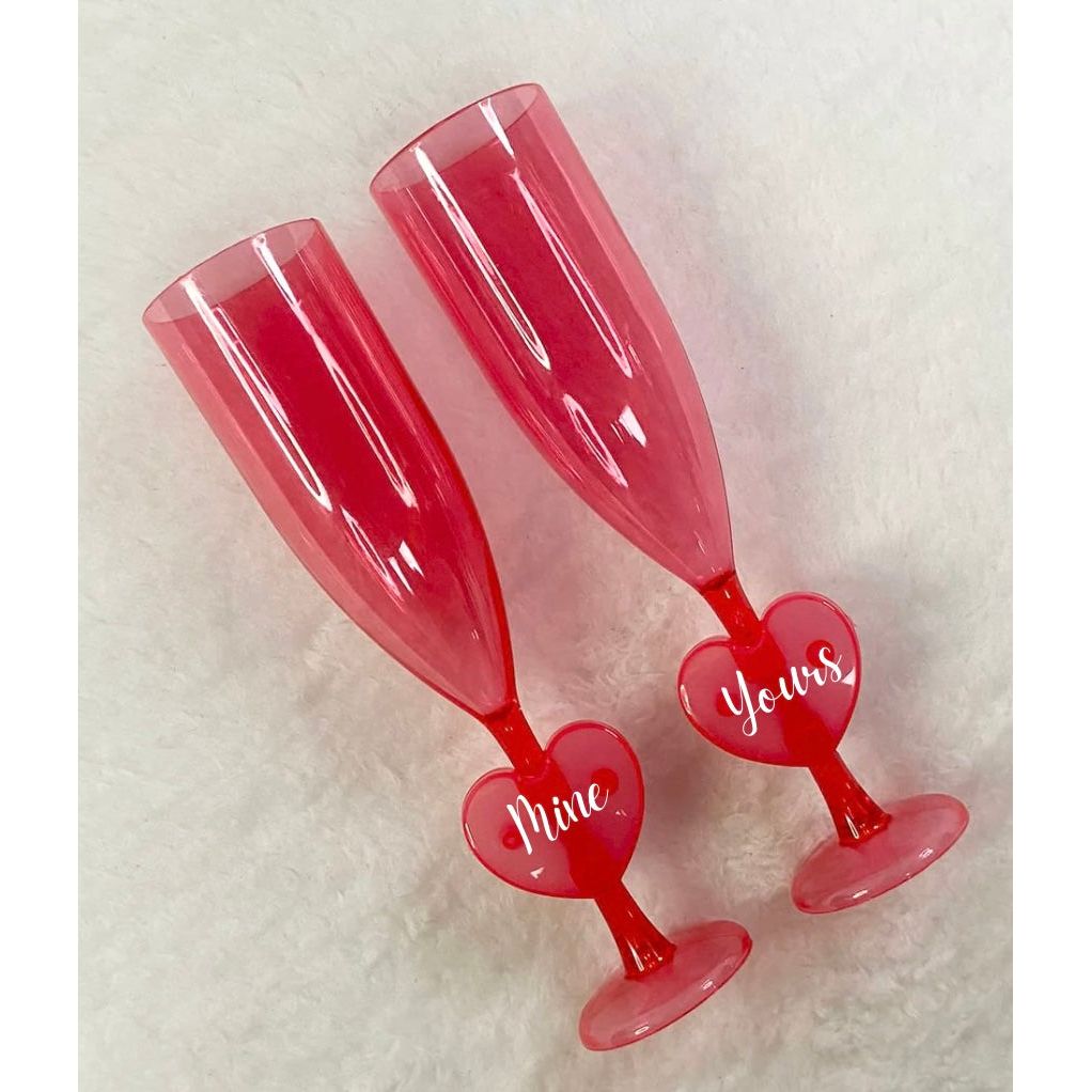 Personalised Plastic Red Valentines Flutes Set