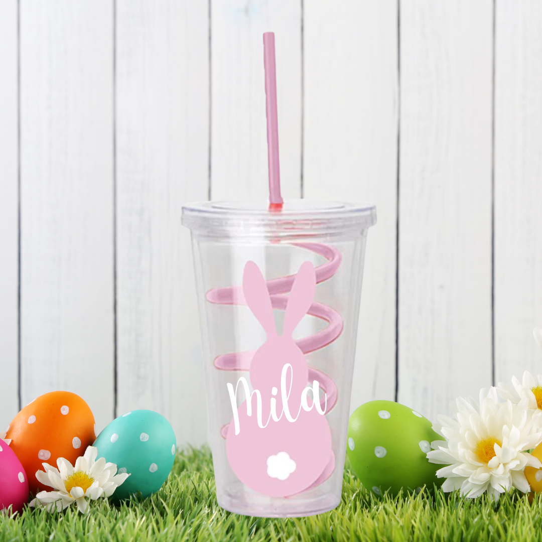 Personalised Easter Bunny Cup With Swirly Straw