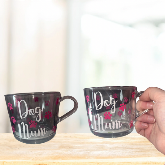 Dog Mum Paw Print 36cl Glass Mug